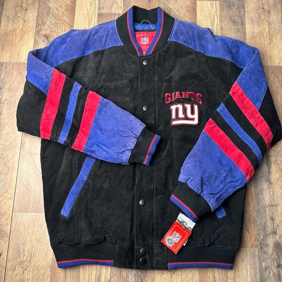 New York Giants‎ Leather Jacket Men's Large Black Embroidered Suede NWT 5133 - Picture 1 of 16